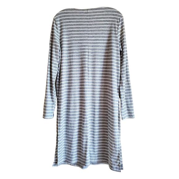 JODIFL Women's M Duster Cardigan Button Up V Neck Gray White Striped Bust 38" - Picture 8 of 9